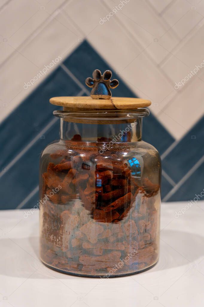 Ciotola piena di snack e biscottini per cani